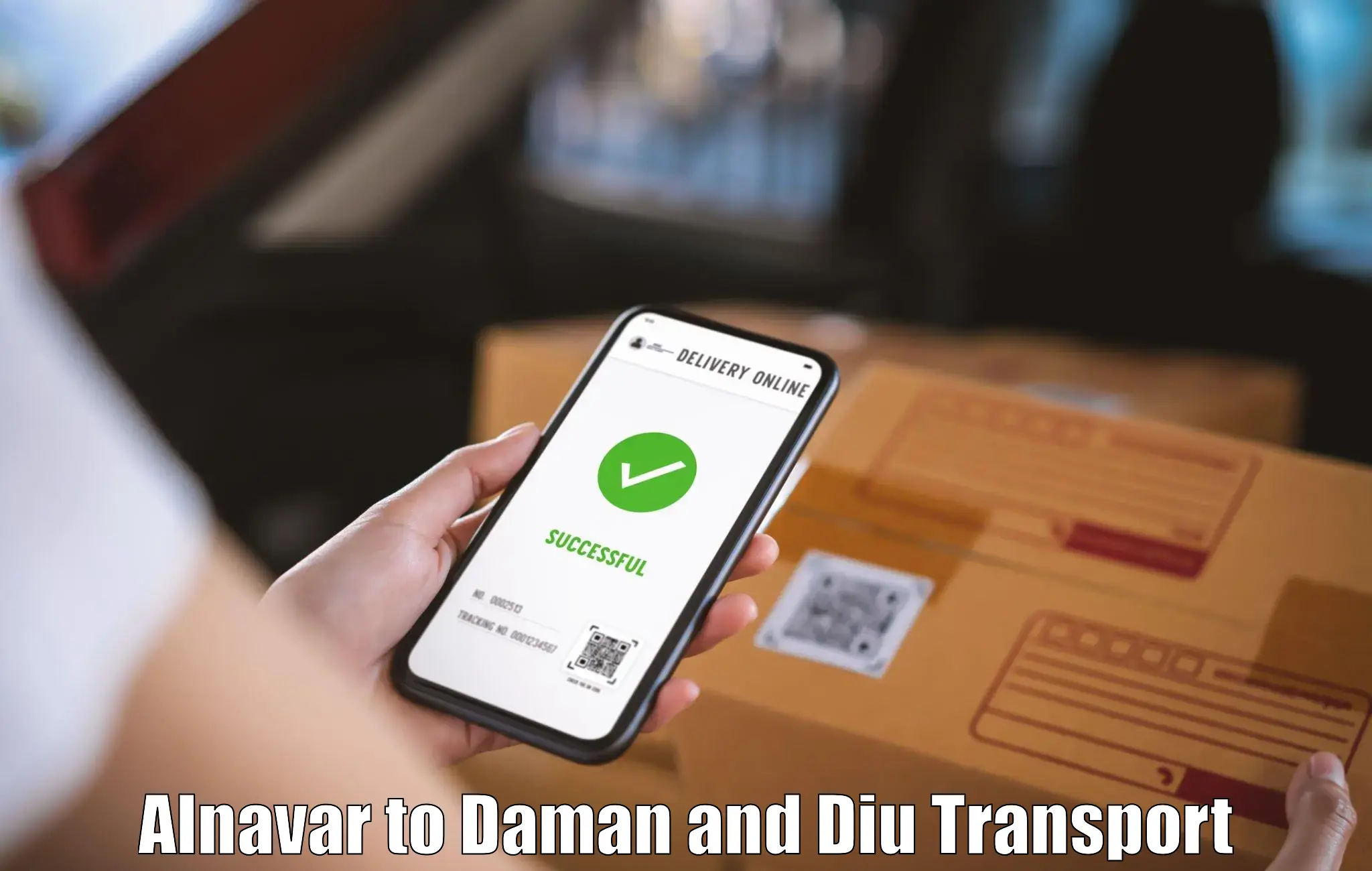 Container transport service Alnavar to Daman and Diu
